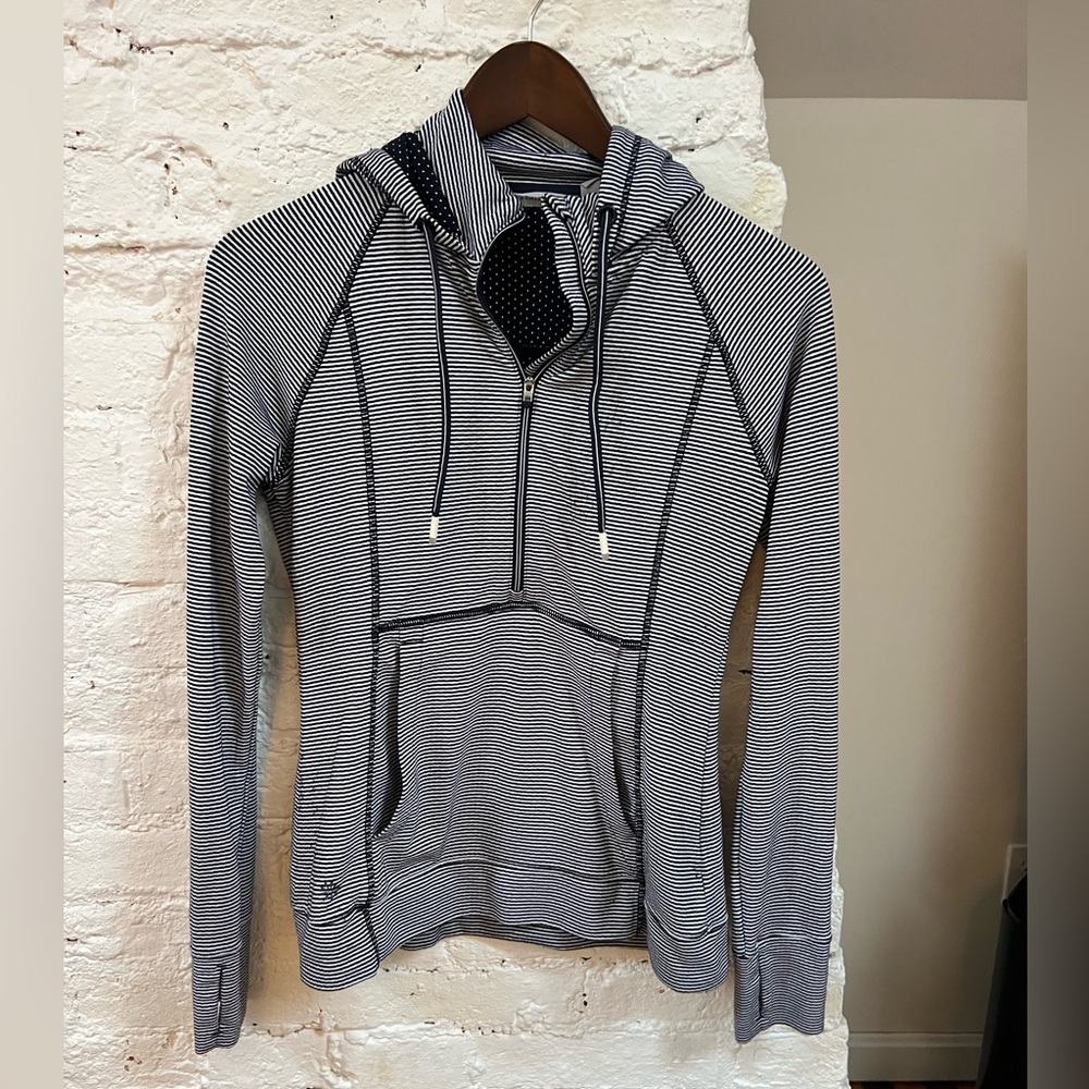 Athleta Navy And White Striped Heavenly Hail Hoodie. Size Xs
